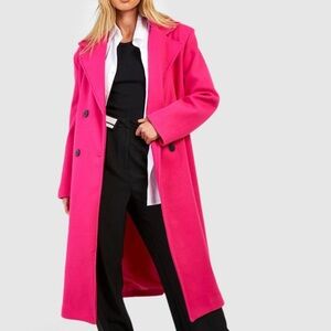 Boohoo Fuchsia Double-Breasted Trench Coat